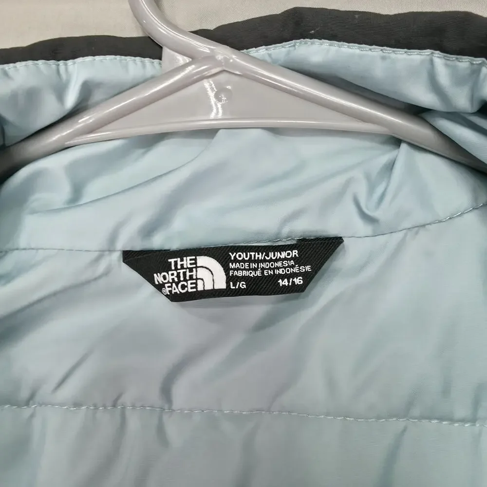 The North Face Youth L/G 14 16 Puffer Jacket Blue Black Insulated Coat